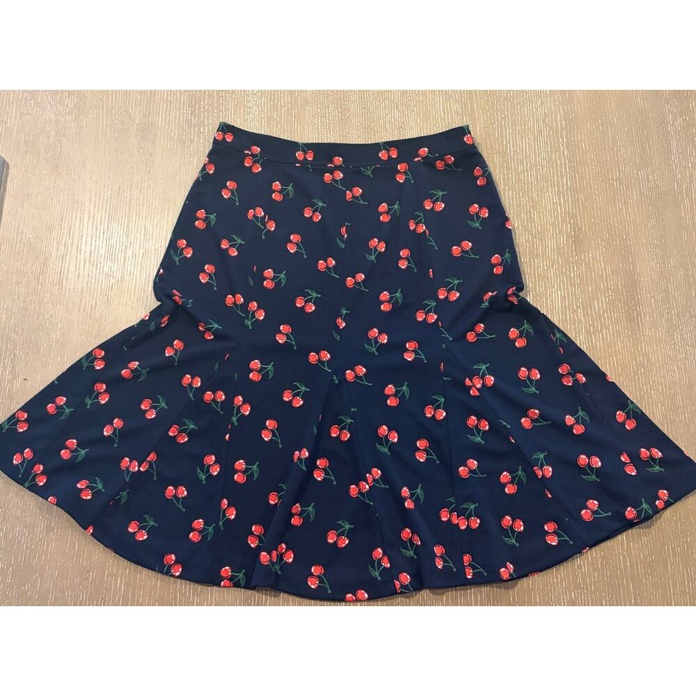 Talbots 6 Skirt A-Line Flare Navy Blue Cherries All Over Side Zip Swingy Stretch